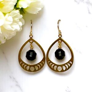 Moon Phases Teardrop Earrings | Green Bloodstone | Gold Plated